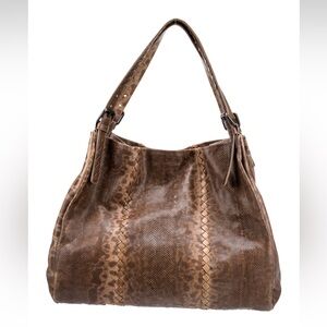 Bottega Veneta karung lizard satchel tote open top bag brown tan #592
